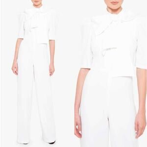 Black Halo Eve Ara Wide Leg Mock Neck Bow Jumpsuit White 2 Business Casual